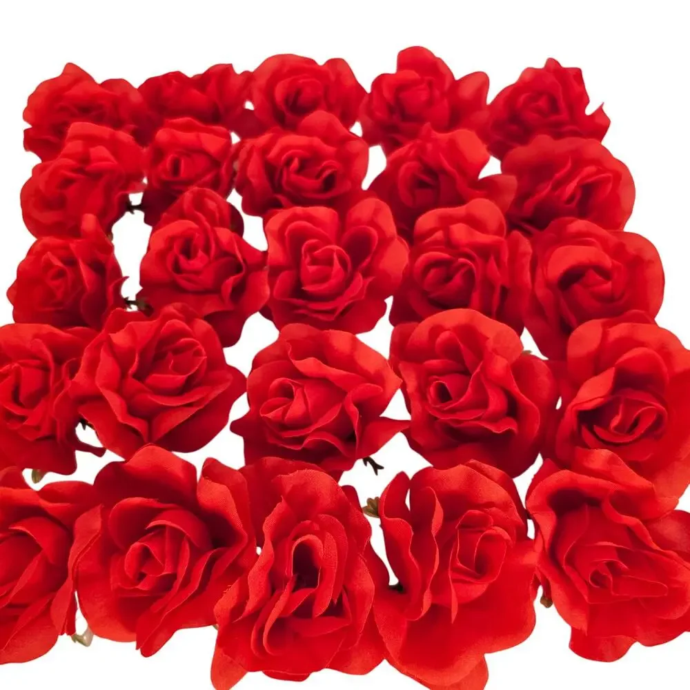 105 Red Silk Rose Heads Lot Open Roses Buds Stemless Wedding Craft Decor